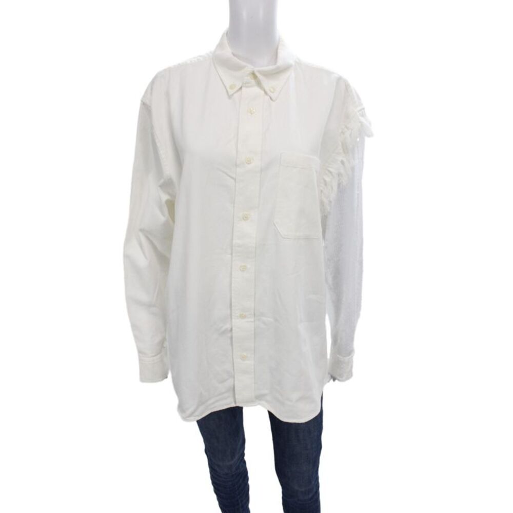 Area Womens Tunic Button-Up Collared Cotton Long Sleeve White Size S